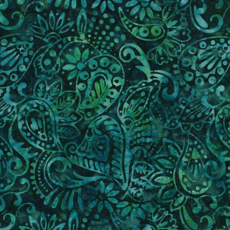 Copper Mountain Green/Blue Dots & Leaves Batik