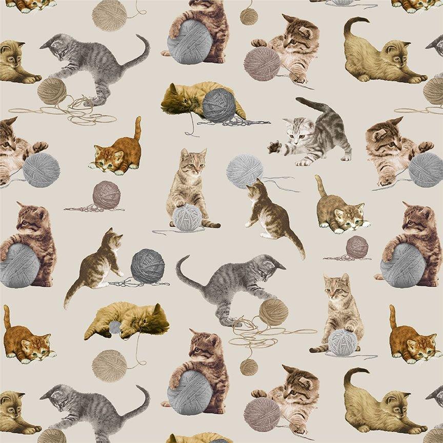 Cats Playing with Yarn CD2062 Taupe