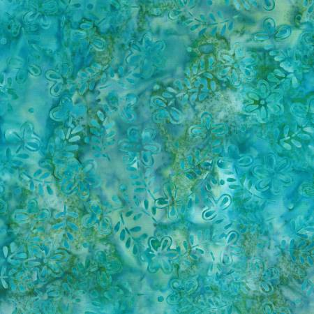 [1400-22292-477] Copper Mountain Aqua Blue Daisies Batik