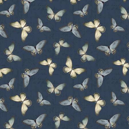[3027-16529-445] Garden Grace - Navy Butterfly Toss