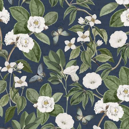[3027-16528-471] Garden Grace - Navy Botanical All Over