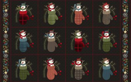 [F10891M-J] Black Snowmen Blocks Flannel